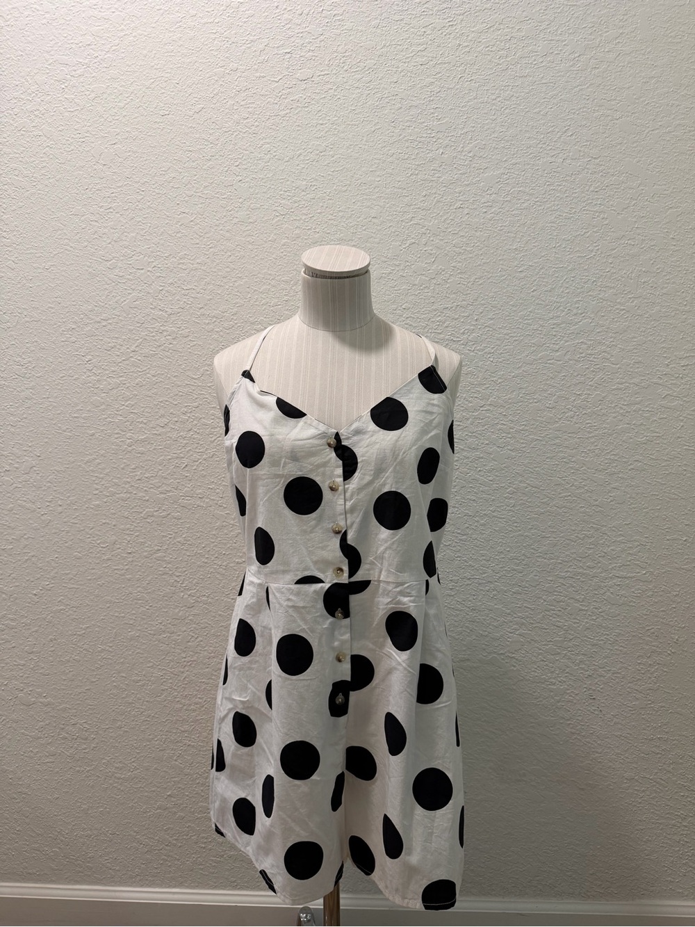 White Polka Dot Button-Front Romper